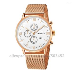 Wristwatches 100pcs/lot Geneva 657 Watches Men Three Eye Mesh Watch Factory Price Wristwatch With Calendar Simple Clock