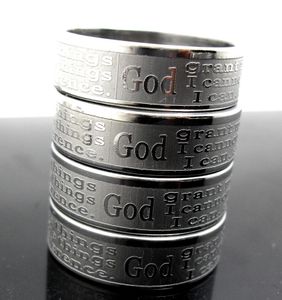 Wedding Rings Wholesale 100pcs Etched English Serenity Prayer Bible Stainless Steel Rings God grant me Jesus Jewelry Lots 230717