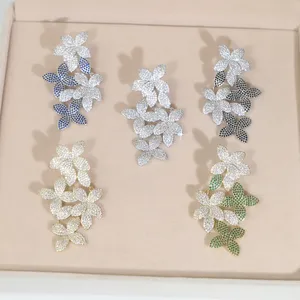 Nuovo design di moda colorato grandi fiori orecchino trasporto di goccia pieno ghiacciato bling completo pavimenta zircone cubico CZ hip hop donna signora gioielli regalo