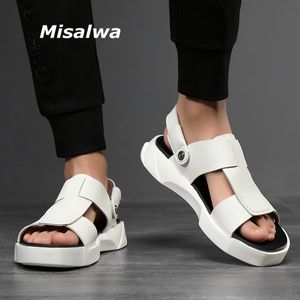 Sandali Misalwa Bianco Nero Cow Spilled Leather Men Platform Summer Roam Shoes Trendy Casual High Top Young Fashion 2306715
