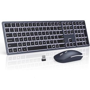 Keyboard Mouse Combos Backlit Wireless Keyboard and Mouse Combo 2.4G USB Silent Keyboard and Mouse Rechargeable Full-Size Slim Keyboard Mouse Set 230715