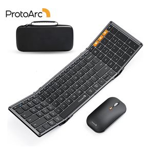 Keyboard Myse Combos Protoarc XKM01 Tri-Fold Bluetooth Bezprzewodowa klawiatura i mysie kombinacja obrotowa Symble 2.4G Pełny rozmiar 105 Klawisz Kluczowe klawisz 230715