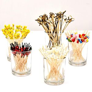 Forks 100pcs Fruit Stick Bamboo Pick Buffet Cupcake Fork Party Deser Salad Sałatkowy Szaszłyk do wystroju ślubu