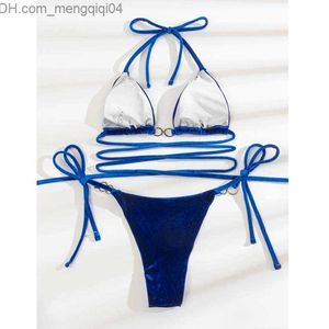 Kvinnors stickor Tees Sexig Mini Bikini Thong Women's 2023 Nya solida tvådelade baddräkt Criss Cross Cross Swimsuit Women's Biquini Beach Suit Z230717