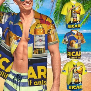 Camisas casuais masculinas verão homem camisa ricard para praia frrance ricards aperitivo havaiano moda férias vocação roupas roupas