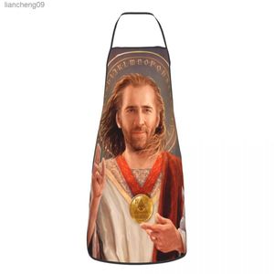 Unisex Saint Nicolas Cage Kitchen Chef Cooking Baking Apron Women Men Funny Meme Tablier Cuisine for Painting L230620