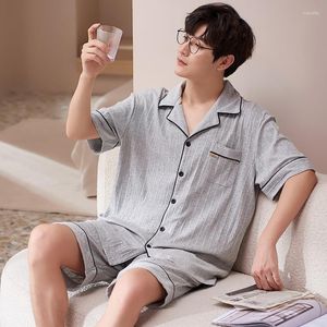 Erkekler 2023 Kore moda gecelesi erkekler için pamuk yaz kısa kollu uyku üst şort 2 adet set pijama genç çocuk