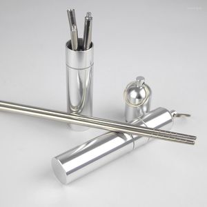 Chopsticks Creative Silver 304 rostfritt stål icke-halk vikbara bärbara besticksseta resor