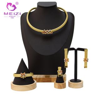 Wedding Jewelry Sets Gold Plated Pendant Set For Women Exquisite Fashion Trend Brazilian Necklace Earrings Ring Bracelet Gift 230717