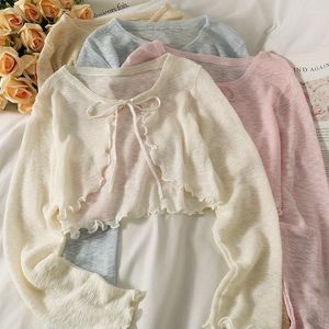 Women's Jackets Lace-up Cardigan Sun Protection Clothing Shawl Sling Outer Wear Summer Silk Ice Long Sleeve Blouse Chiffon Short