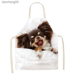 1Pcs Cute Dog Pattern Print Kitchen Apron Women Sleeveless Linen Home Baking Cooking Kitchen Apron Restaurant Easy Clean Bib L230620