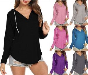 Designer Sweatshirt Hoodies Women Sweatshirt Sweatshirts Street Solid Color Pullover Outdoor Sports Women's New V-Neck Long-Sleeved Hooded Top T-shirt