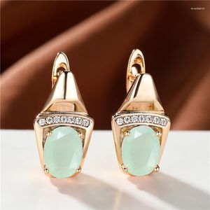 Orecchini a cerchio vintage verde rosa pietra ovale per le donne colore oro lusso zircone da sposa fibbia orecchio gioielli regalo di fidanzamento