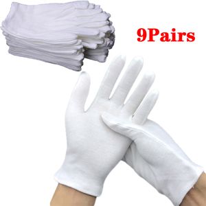 Five Fingers Gloves 9Pairs White Cotton Work Gloves For Dry Hands Handling Film SPA Gloves Ceremonial High Stretch Gloves Household Cleaning Tools 230717