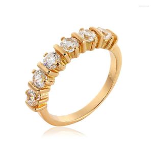 Bröllopsringar kubik zirkonia cz gul guldfärg för engagemang kvinnor anillos bague smycken grossist anel jubileumsförsäljning