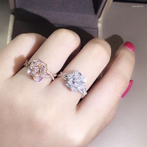 Cluster-Ringe 18 Karat Weiß-/Roségold für Damen, luxuriöser Rosenschmuck, Engagement, Hochzeitstag, Statement-Geschenk, Larimar