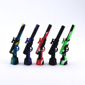 mini rifle tobacco pipe silicone smoking pipe dry herb vaporizer with metal bowl unique smoking hand pipes bongs