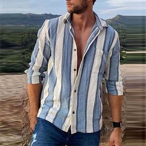 Erkekler Gömlek Keten Gömlek Çizgili Grafik Baskılar Kapat Çekme Açık Sokak Uzun Kollu Baskı Giyim Keten Moda Sokak Giyim Tasarımcı Günlük
