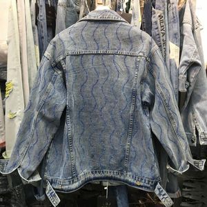 Damenjacken, lockere Qualitäten, BF-Stil, Diamanten, Wasserwelligkeit, Damen-Denim, Vintage, koreanische Langarm-Einreiher-Oberbekleidungsmäntel