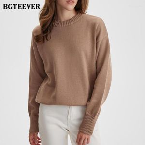 Kadın Sweaters Bgteever Sonbahar Kış Kadın Jumper'ları Sıradan O boyun boyunlu örgü örtüsü dişi Sıcak Örgü Khaki Yeşil