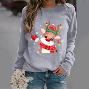 Damen-Kapuzenpullover, langärmelig, Sweatshirt, Pullover, Oberteil, Weihnachten, süßer Ell-Druck, lässig, locker, für Weihnachten, Party, Tops, weiblich