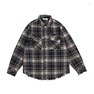 Camicie casual da uomo autunno uomo nappa decorazione moda vintage camicia a quadri a maniche lunghe allentata cappotto Cityboy giacca streetwear giapponese