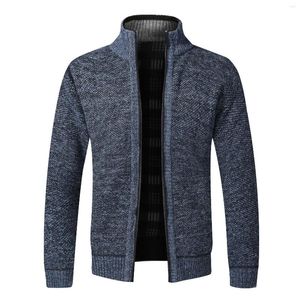 남자 스웨터 가을 겨울 니트 카디건 남자 견고한 슬림 핏 스탠드 스웨터 코트 지퍼 뜨개기 니트 자켓 남성 따뜻한 겉옷