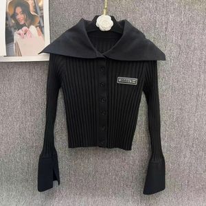 Suéteres femininos mulheres camisola de malha designer cardigan lapela listra tops nova manga comprida top moda roupas femininas carta impressa casaco justo