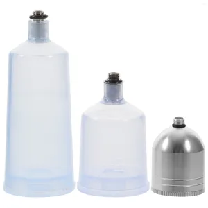Conjuntos de louça 3 peças garrafa de armazenamento pote de vidro copos de plástico dispensador transparente frascos de aerógrafo frasco de porção vazia de metal tanque de terrário