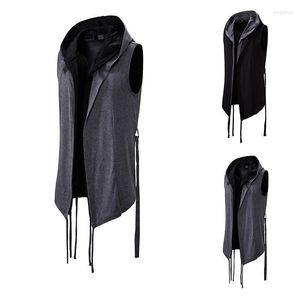 Men's Vests Hollow Hip Hop Dark Sleeveless Hooded Vest Cardigan Coat