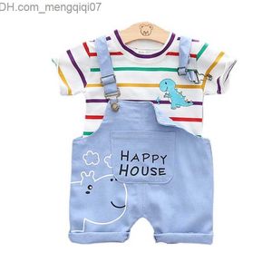 Giyim Setleri Yeni Yaz Bebek Erkekler Giyim Seti Çocuk ve Kızların Boş Zaman Şerit T-Shirt Seti 2 PCS/SET Çocuk Moda Seti Çocuk Track Z230717