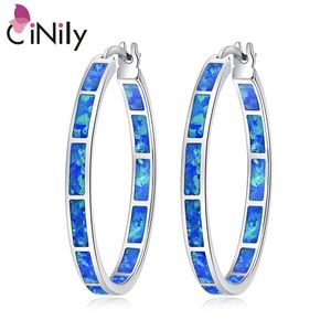 Weste Cinily Blue Green Fire Opal Stone Hoop Ohrringe für Frauen Sier/Roségold Farbe Big Round Circle Hip Hop Punk Party Schmuck