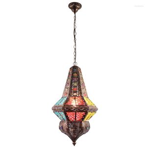 Pendant Lamps Morocco Style Iron Lantern Chain Light 3W E14 Suspension Luminaire Vintage Lampara For Restaurant Bar Decoration