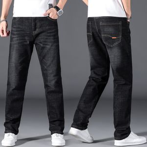 Jeans Masculino Plus Size 42 44 48 50 Clássico Solto Liso Preto Azul Stretch Business Casual Calça Masculina Marca 230717