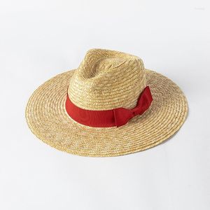 Chapéus de Aba Larga Praia Com Laço Feminino Moda Palha Tecido Fedora Sol Verão Férias Chapéu Panamá Viseira De Plástico Atacado