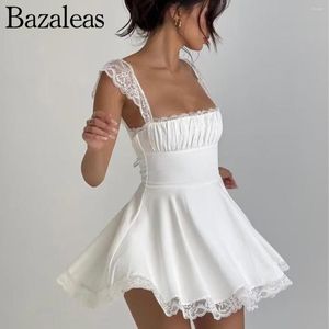 Casual Dresses 2023 Women Lace Splicing Spaghetti Strap Sexy Club Party Summer Dress Bondage Strapless Mini A-line