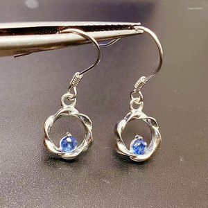 Dingle örhängen naturlig riktig blå safir blomma droppe örhänge 925 sterling silver 0,15ct 2 st ädelsten fina smycken t23326