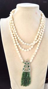 Kedjor sötvatten pärla vit barock återfödd keshi grön sten fasetterad halsband 60 tum naturkläder hänge