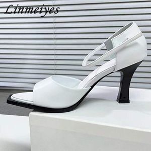 Sandals Fish Mouth High Heels Women Fashion Leather Office Formal Woman Classic Black And White Mujer