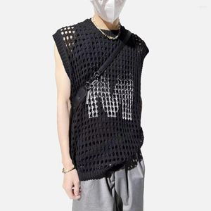 Canotte da uomo Coreano Sexy Gilet lavorato a maglia Uomo Estate Prospettiva cava Top Trend Street High Letter Gradient Neutral LGBT Tshirt senza maniche