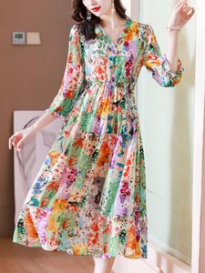 Casual Dresses 2023 Summer Dress for Women High-End Collar 3/4 Sleeve Printed Drawcord Loose Overdimensionerade Wedding Streetwear