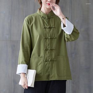 Ethnic Clothing Tang Suit Top Chińskie Koszulka w stylu kołnierza luźna kobiety Hanfu bawełniana vintage tradycyjna bluzka