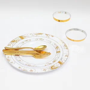 Schüsseln, hohe Qualität, ausgezeichnetes Luxus-Bone China-Porzellan-Geschirrset mit Goldrand, edle Geschirr-Sets