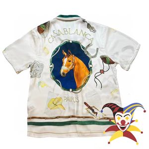 Мужские футболки SS Horse Casablanca Рубашка с коротким рукавами мужски для женщин Hawaii Beach шелковые рубашки 230715