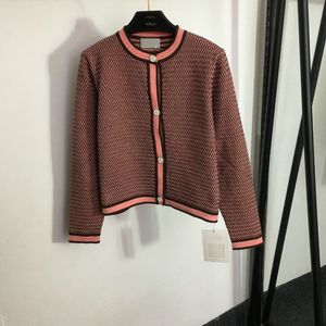 23 Spring and Summer New French High Quality Color Sticked Cardigan Round Neck Slim Short Long Sleeve Jacket Jacket