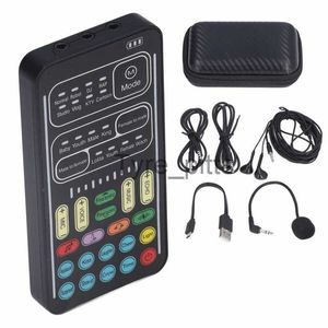 Microphones Recording Mini Sound Card Voice Changer Set Colorful LED Lights for Live Streaming x0717