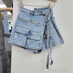 Moda feminina jeans saia envoltório a linha zíper emenda multi bolso denim saias shorts 2023 verão ins vestido curto calças de carga