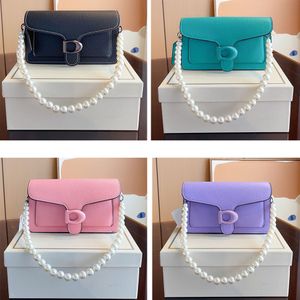 Flap Baget Çanta Orijinal Deri Tasarımcı Çanta Lüks Kadın Çanta Çantası İnci Zincir Omuz Çantası Crossbody Lady debriyaj Çantası Çok Renk