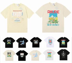 2023 Rhude T Shirt na sprzedaż projektant męski mężczyzna Tshirts Ubranie graficzne koszulki Wzór letni krótki rękaw Tshirt Hip Hop litery Graffiti Drukuj luźne koszule