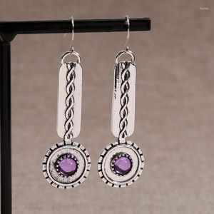 Dangle Earrings Bohemia Ethnic 925 Silver Needle Vintage Elegant Amethyst For Women Engagement Wedding Party Drop Earring Gift